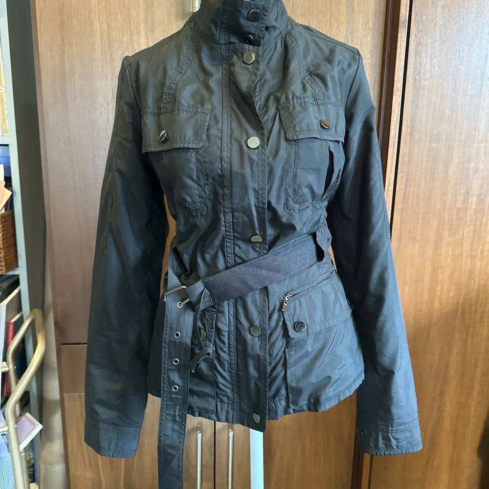 Bagatelle Black Belted Utility Safari Jacket Military Chic Lightweight Coat